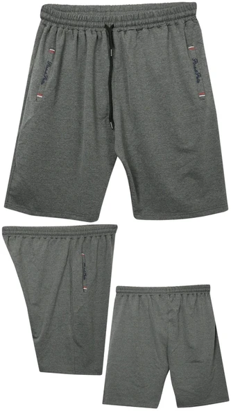 Büyük Beden 110 - 155 Kilo Arası İçin Uygun Bedenli Cepleri Nakış Detaylı Likralı Penye Erkek Şortu - 5