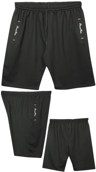 Büyük Beden 110 - 155 Kilo Arası İçin Uygun Bedenli Cepleri Nakış Detaylı Likralı Penye Erkek Şortu - 3