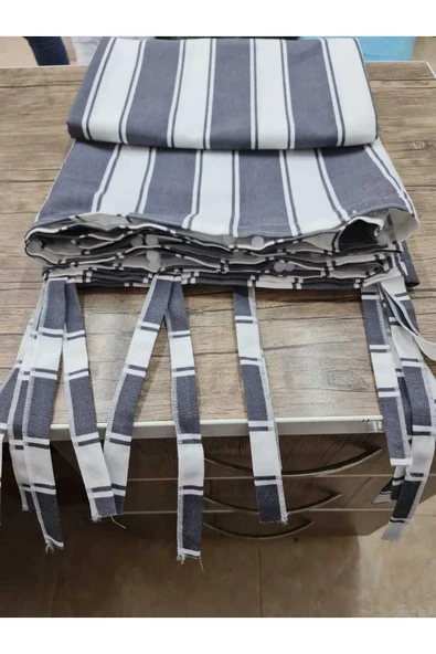SHY TEKSTİL En X Yükseklik Ölçülerle GRİ-BEYAZ Çizgili Özel Dikim Lüks Kornişli Branda Balkon Perdesi