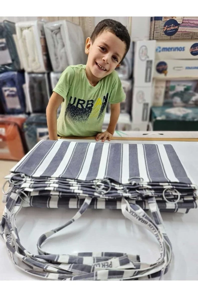 SHY TEKSTİL Halkalı Balkon Perdesi Branda Gri Krem Lüks 1.sınıf Özel Tasarım Her Ölçü Mevcut - 2