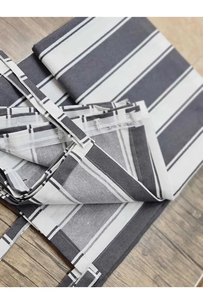 SHY TEKSTİL En X Yükseklik Ölçülerle GRİ-BEYAZ Çizgili Özel Dikim Lüks Kornişli Branda Balkon Perdesi - 3