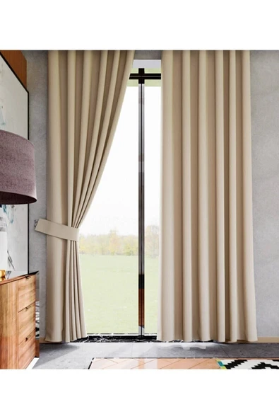 SHY TEKSTİL Özel Dikim 1.Sınıf Bej Blackout Işık Geçirmez Fon Perde Ekstraforlu Karartma Blackout