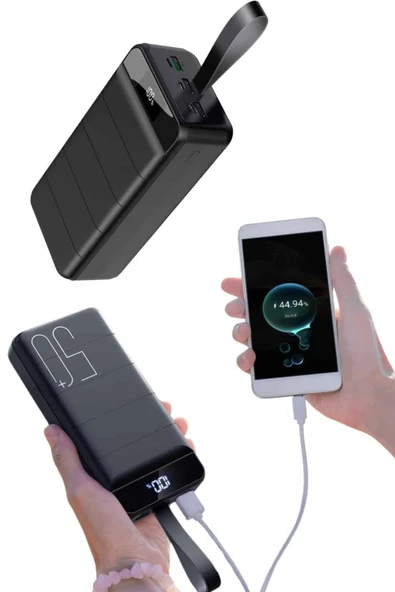 SAYARMARKT LED Ekranlı 50.000 mAh Powerbank 4 USB Çıkışlı Hızlı Şarjlı Kompakt Tasarım - 5