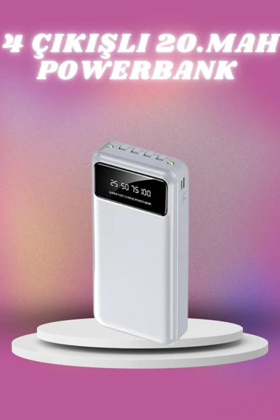 SAYARMARKT 20.000 mAh Powerbank 4 Çıkışlı Dijital Göstergeli Kompakt ve Hafif