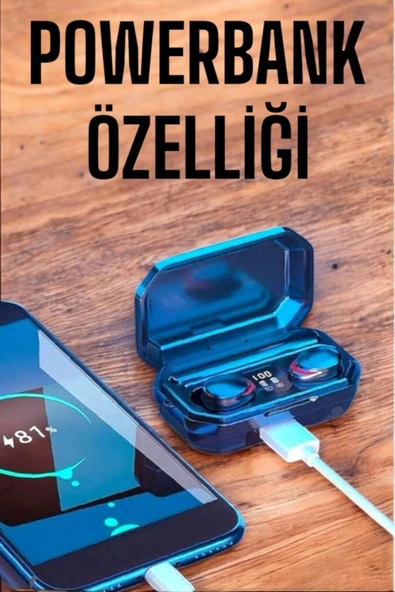 HEPSİCEPTE Kablosuz Kulaklık Powerbank Bluetooth Kulaklık M12 Dijital Şarj Göstergeli - 3