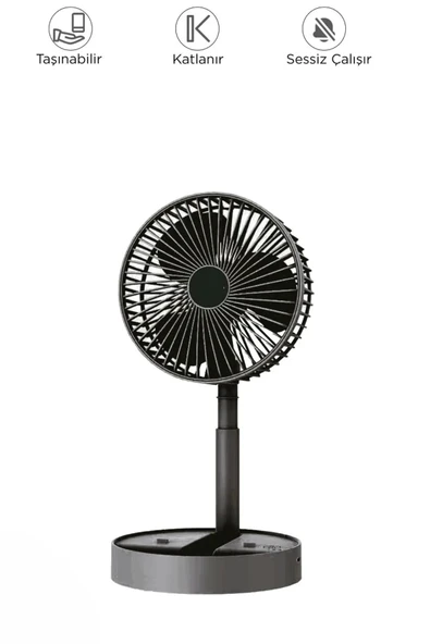 Blic BFN11 Siyah Şarjlı Katlanılabilir Mini Fan Masa Üstü Vantilatörü Soğutucu Sessiz El Fanı