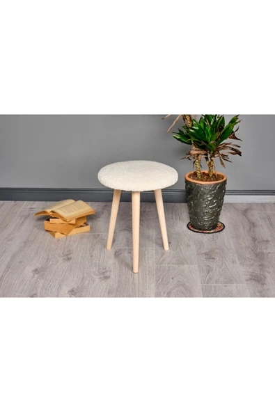 WoodyMaison Puf Ahşap Ayaklı Dekoratif Pelüş Puf Tabure Bench Sandalye - 3