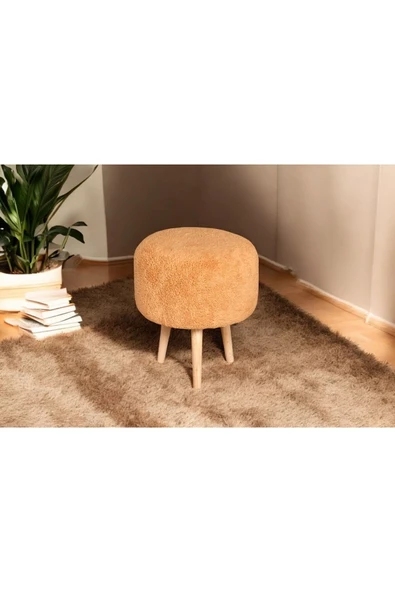 WoodyMaison Puf Dekoratif Çok Amaçlı Silindir Ahşap Ayaklı Puf Bench Koltuk