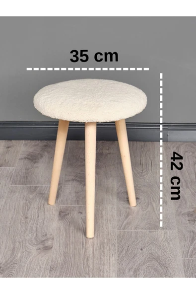 WoodyMaison Puf Ahşap Ayaklı Dekoratif Pelüş Puf Tabure Bench Sandalye - 2