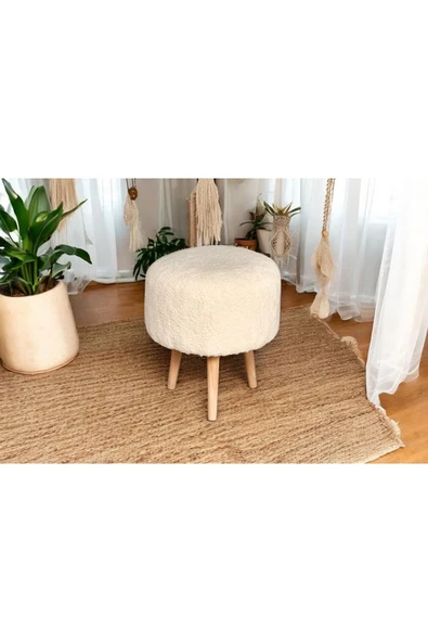 WoodyMaison Puf Dekoratif Çok Amaçlı Silindir Ahşap Ayaklı Puf Bench Koltuk