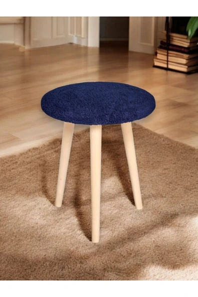 WoodyMaison Puf Ahşap Ayaklı Dekoratif Pelüş Puf Tabure Bench Sandalye