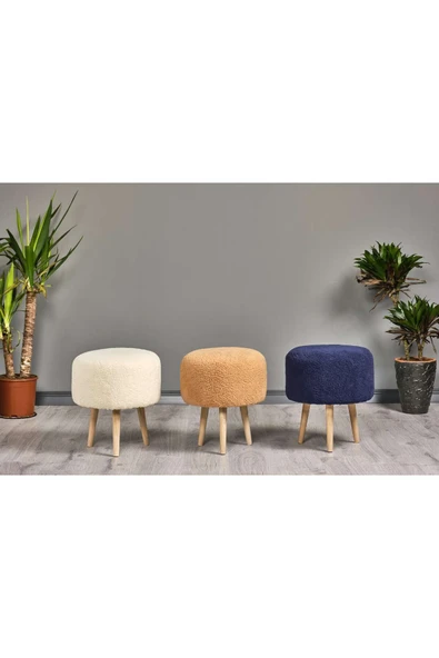 WoodyMaison Puf Dekoratif Çok Amaçlı Silindir Ahşap Ayaklı Puf Bench Koltuk - 6