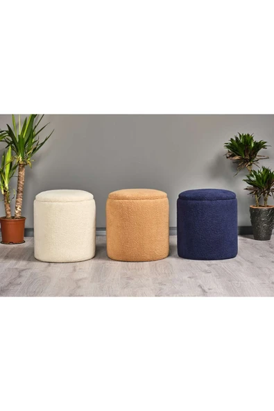 WoodyMaison Puf Iskandinav Tarz Kuzu Tüy Kumaş Sandıklı Large Çok Amaçlı Puf Koltuk Bench 41*42 - 4