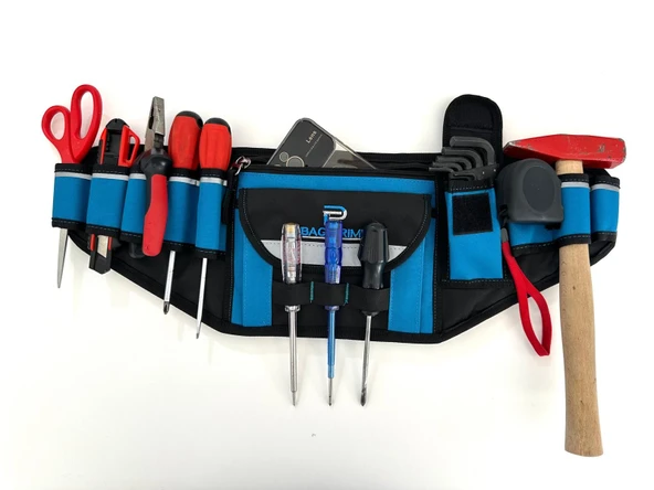 Bagprıme Usta Işi Bel Takım Çantası - Ayarlanabilir Kemer Özellikli - Elektrikçi, Inşaat ve Günlük Iş Kullanımına Uygun - Reflektörlü ve 14 Bölmeli