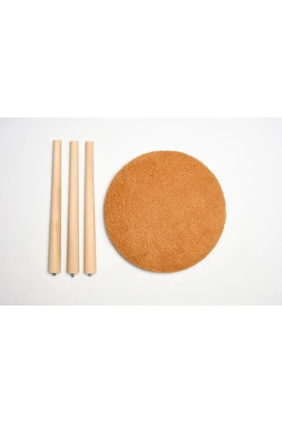 WoodyMaison Puf Ahşap Ayaklı Dekoratif Pelüş Puf Tabure Bench Sandalye - 4