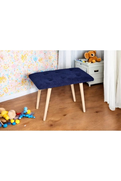 WoodyMaison Puf Retro Ahşap Ayaklı Handmade Çok Amaçlı Kuzu Tüyü Puf Bench Koltuk Sandalye 35*60*42