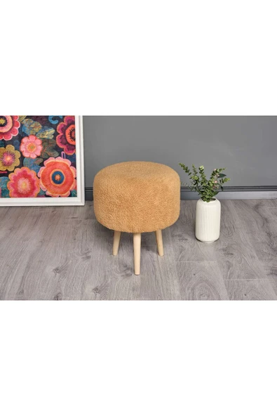 WoodyMaison Puf Dekoratif Çok Amaçlı Silindir Ahşap Ayaklı Puf Bench Koltuk - 2