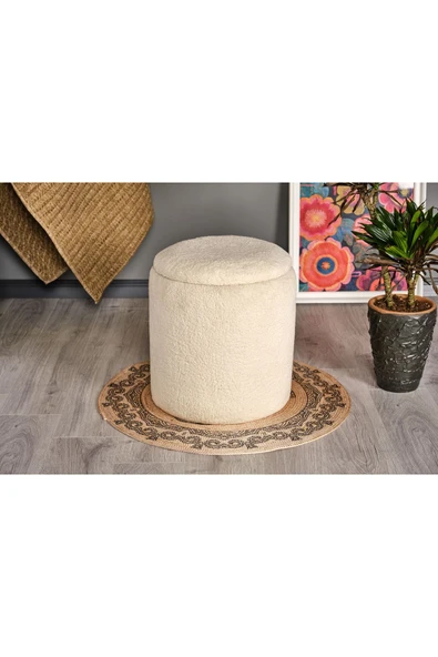 WoodyMaison Puf Iskandinav Tarz Kuzu Tüy Kumaş Sandıklı Large Çok Amaçlı Puf Koltuk Bench 41*42 - 2
