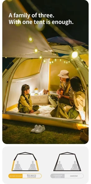 Naturehike Ango ES60 Gölgelikli Otomatik Kurulum Kamp Çadırı Thorn Yellow - Standart - 5