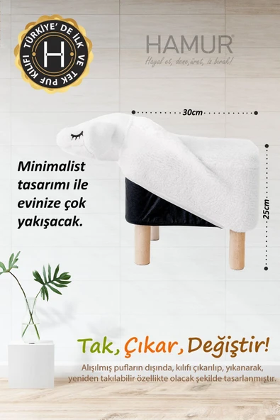 Yıkanabilir Puf Tabure Kılıfı Tak-Çıkar-Değiştir-Yenile Orta Sehpa Kılıfı Bb Fluffy Zoo Sheep - 5
