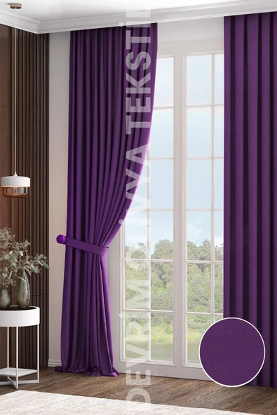 Devrim Olivya Tekstil Lüks 1. Sınıf Özel Dikim Mor Blackout Işık Geçirmez Fon Perde Ekstraforlu Karartma Blackout - 2