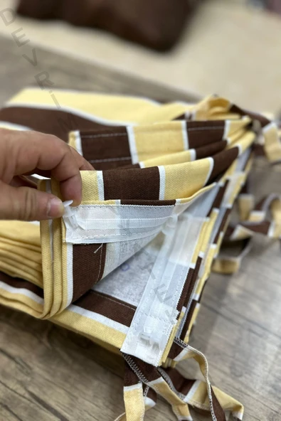 Devrim Olivya Tekstil KAHVE-KREM Çizgili Özel Dikim Lüks Branda Balkon Perdesi ÖLÇÜ EN X YÜKSEKLİKTİR - 3