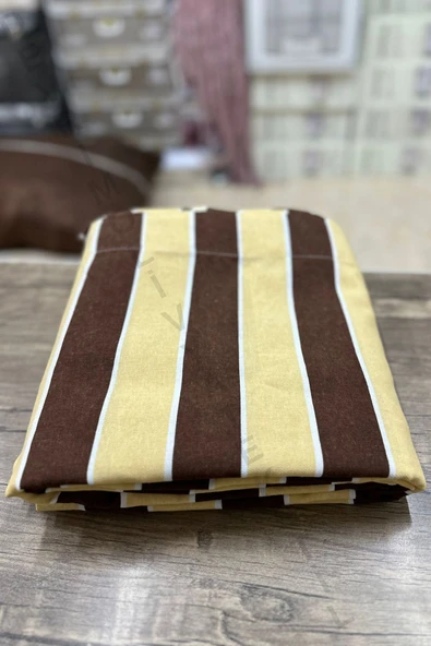 Devrim Olivya Tekstil KAHVE-KREM Çizgili Özel Dikim Lüks Branda Balkon Perdesi ÖLÇÜ EN X YÜKSEKLİKTİR