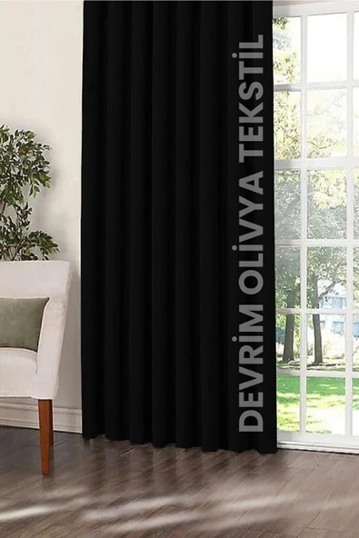 Devrim Olivya Tekstil Lüks 1. Sınıf Siyah Blackout Fon Perde – Özel Dikim, Işık Geçirmez & Ekstraforlu Karartma
