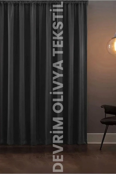 Devrim Olivya Tekstil Lüks 1. Sınıf Özel Dikim Füme Blackout Fon Perde - Işık Geçirmez, Ekstraforlu Karartma