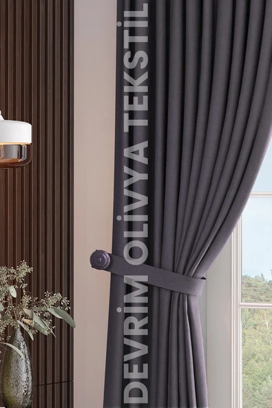 Devrim Olivya Tekstil Lüks 1. Sınıf Özel Dikim Füme Blackout Işık Geçirmez Fon Perde Ekstraforlu Karartma Blackout