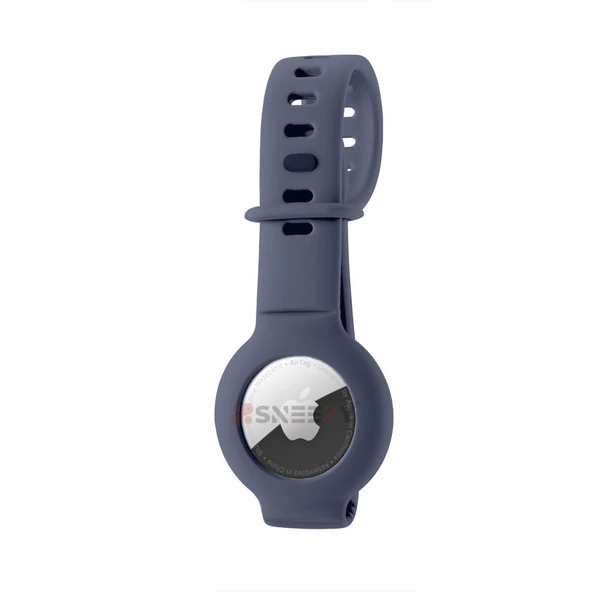 Apple AirTag Yüksek Kaliteli Anahtarlık ve Bileklik Kılıfı 360 Tam Koruma Silikon Kordon  Lacivert - Resim 3