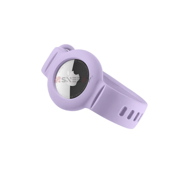 Apple AirTag Yüksek Kaliteli Anahtarlık ve Bileklik Kılıfı 360 Tam Koruma Silikon Kordon  Lila - Resim 2