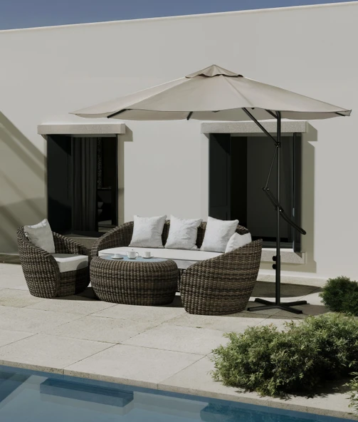 Kagu Bahçe Balkon Cafe Şemsiye 290x290 Cm Katlanır Krem - 2