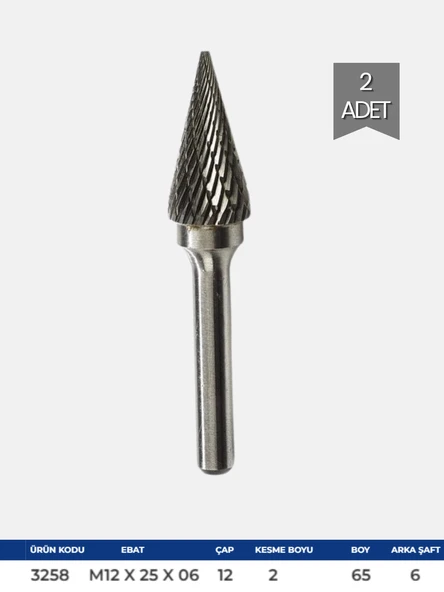 Gfb 3258 Kalıpçı Konik Sivri Freze M12 x 25 x 06 - 2 Adet - Resim 2