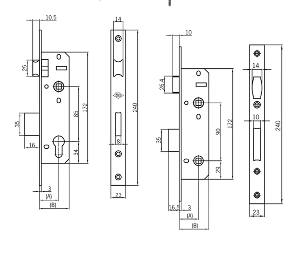 İto Kilit 156E/35 Silindir Tip Alüminyum Kapı Kilitleri - Resim 2