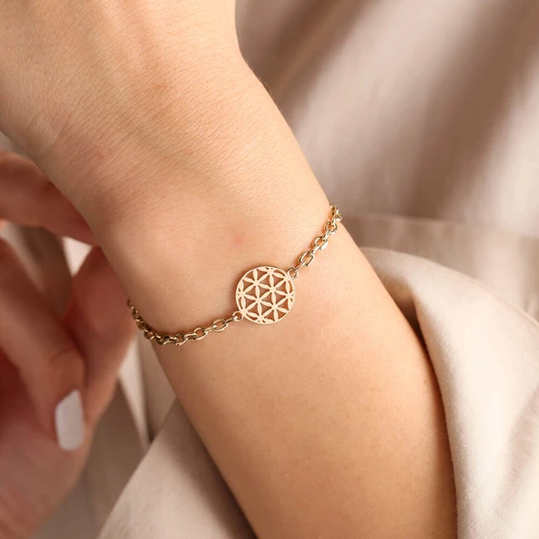 Yaşam Çiçeği Altın Bileklik 14 Ayar - Resim 2