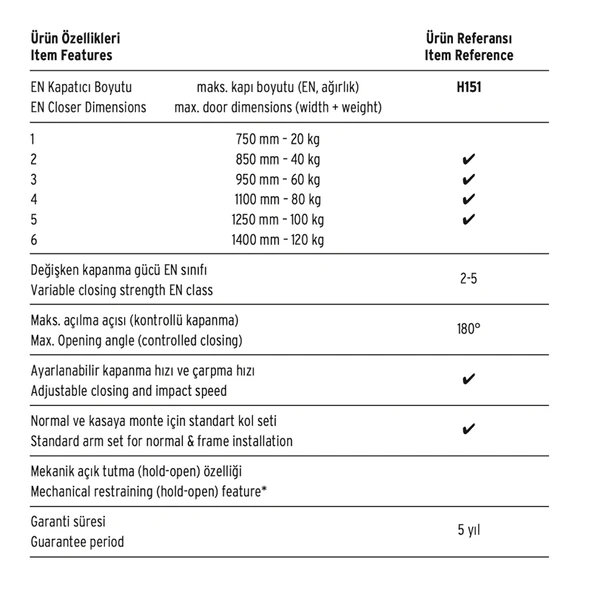 İto Kilit H-151 Kapı Hidroliği 100 Kg Güç Ayarlı 2-5 No:5 - 3