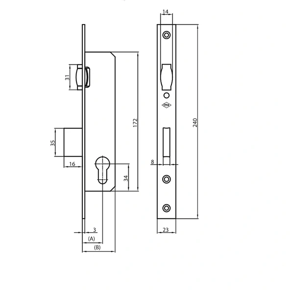 İto Kilit 159E/25 Makaralı Alüminyum Kapı Kilitleri , 254/62k Barelli - Resim 2