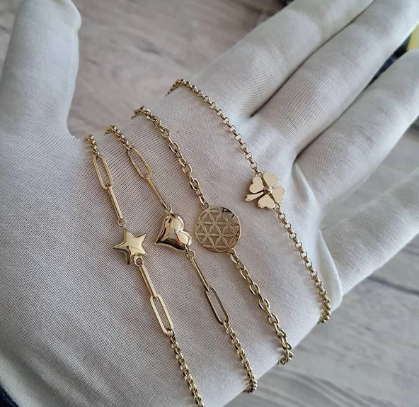 Yaşam Çiçeği Altın Bileklik 14 Ayar - Resim 3