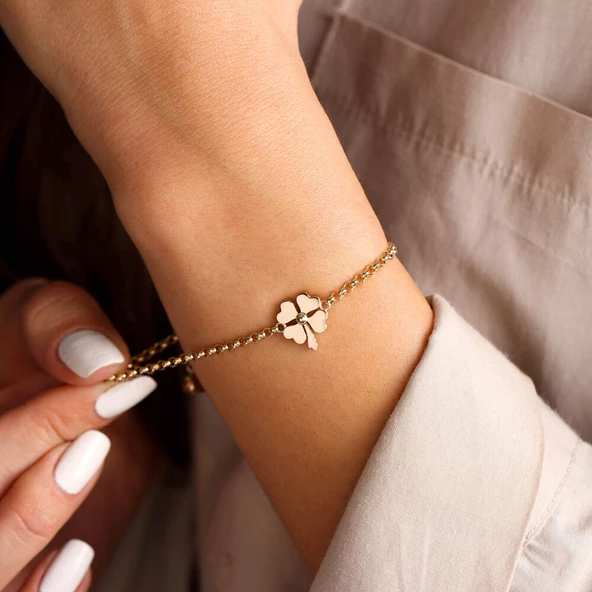 Yonca Çiçeği Altın Bileklik 14 Ayar - Resim 2