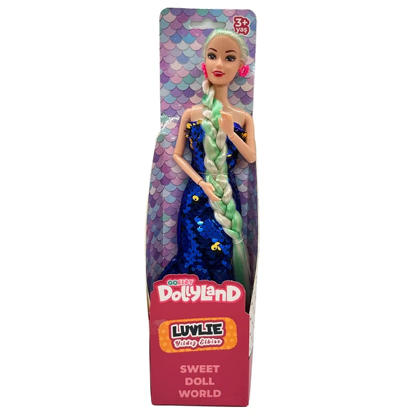 DollyLand Manken Bebek Payetli Yıldız Elbise - Mavi