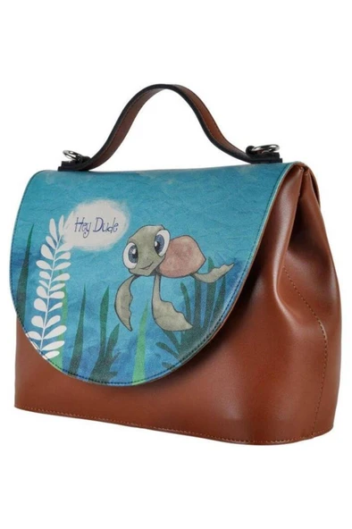 Kadın Vegan Deri Kahverengi El Çantası - Caretta-hey Dude Tasarım - 2