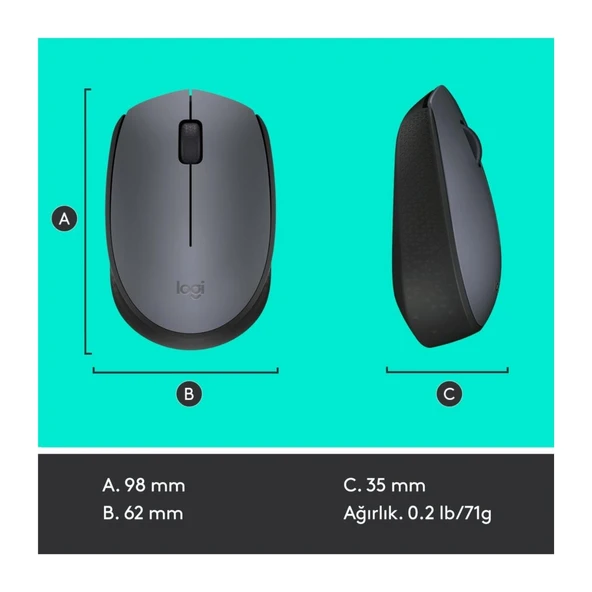 Logitech M170 910-004642 Optik Kablosuz Gri-Siyah Mouse - 10