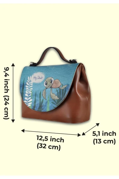 Kadın Vegan Deri Kahverengi El Çantası - Caretta-hey Dude Tasarım - 7