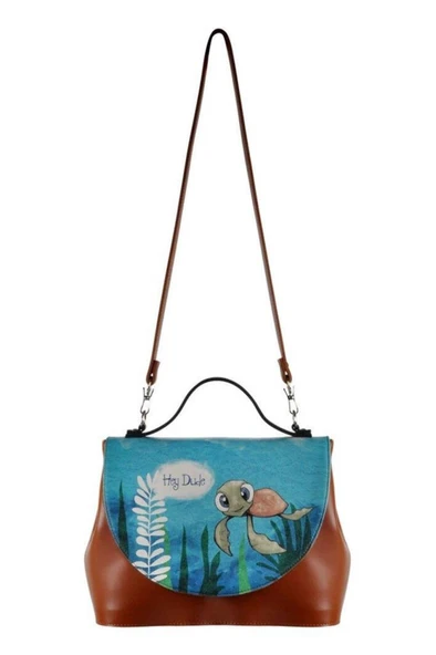 Kadın Vegan Deri Kahverengi El Çantası - Caretta-hey Dude Tasarım - 5