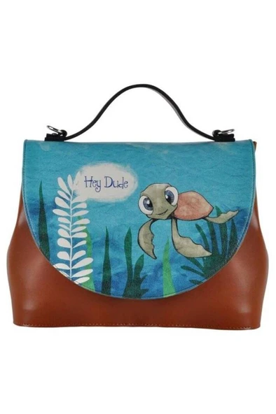 Kadın Vegan Deri Kahverengi El Çantası - Caretta-hey Dude Tasarım