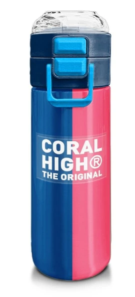 Coral High Erkek Çocuk 500 ml Okul ve Günlük Paslanmaz Çelik Termos - Mavi Pembe Renkli Çizgili - Sızdırmaz