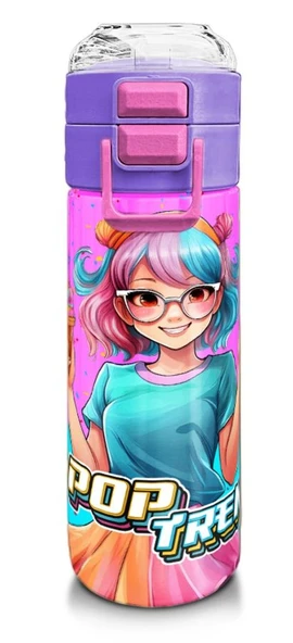 Coral High Kız Çocuk 500 ml Okul ve Günlük Paslanmaz Çelik Termos - Pembe Turkuaz K-Pop Desenli - Sızdırmaz
