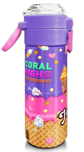 Coral High Çelik Matara Termos/Suluk 31989 - 500ml, Kız Çocuk, Pembe Turkuaz K-Pop Dondurma Desenli - 3