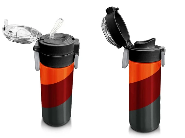 Coral High 500 ml Paslanmaz Çelik Okul Termosu/Suluk/Matara - Erkek Çocuk - Turuncu Bordo Desenli - Sızdırma Yapmaz - 4